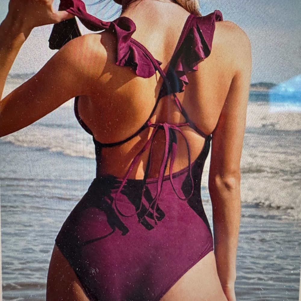 Deep V Ruffled One-Piece Swimsuit - Picture 2 of 2